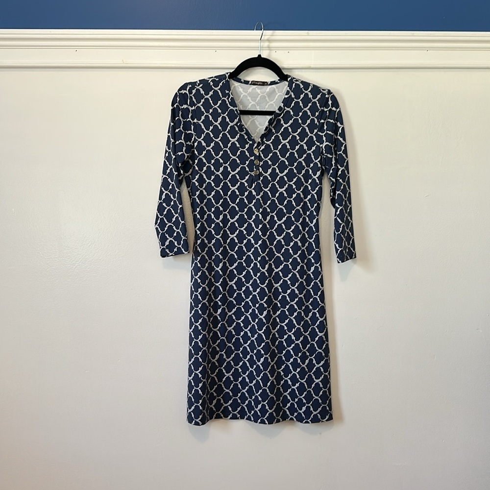 J. McLaughlin Navy blue/light blue Catalina Cloth dress in good condition. Sz XS
